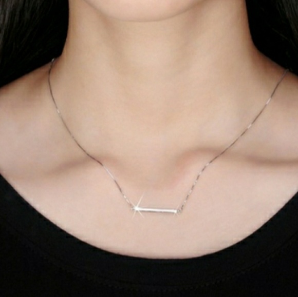 925 Sterling Silver Minimalist Bar Necklace - Picture 2 of 5